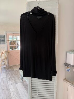 Trouve Black V-Neck Long Sleeve Top with Attached Turtleneck